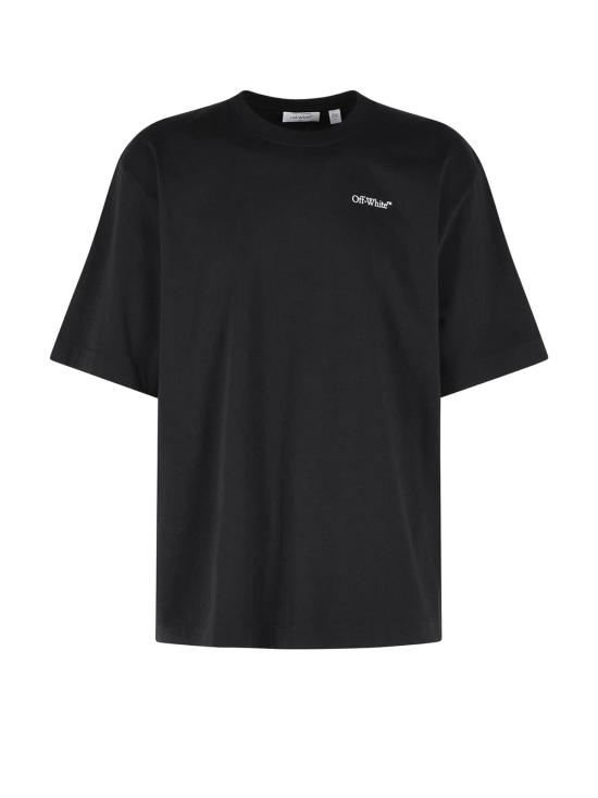  오프화이트 반팔 티셔츠 코튼 티셔츠, 앞면 로고 프린트, 블랙