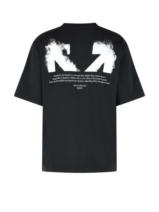  오프화이트 반팔 티셔츠 코튼 티셔츠, 앞면 로고 프린트, 블랙 - OFF WHITE