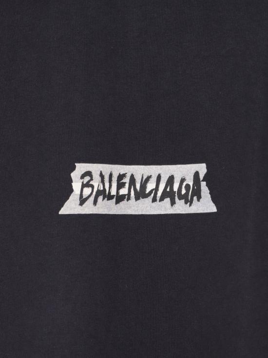  발렌시아가 반팔 티셔츠 코튼 티셔츠, 워싱 처리된 블랙 - BALENCIAGA