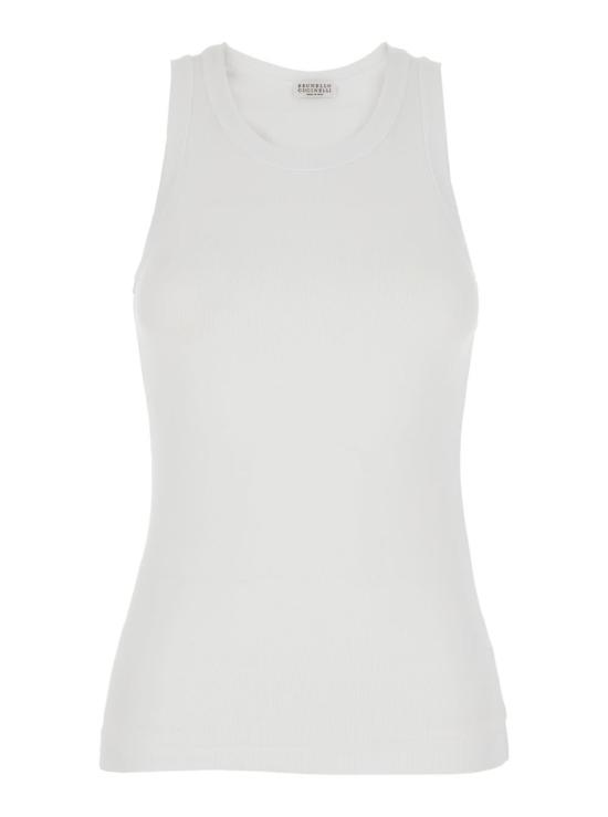  브루넬로 쿠치넬리 블라우스 크루넥 코튼 스트레치 탑 (모닐 디테일 포함) 화이트