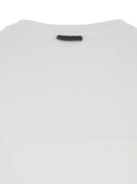  브루넬로 쿠치넬리 블라우스 크루넥 코튼 스트레치 탑 (모닐 디테일 포함) 화이트 - BRUNELLO CUCINELLI