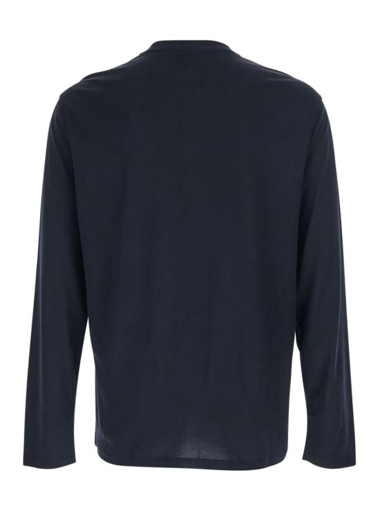  엠포리오 아르마니 긴팔 티셔츠 로고 자수 크루넥  블루 - EMPORIO ARMANI
