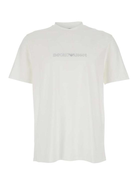  엠포리오 아르마니 반팔 티셔츠 로고 레터링 크루넥 티셔츠 화이트
