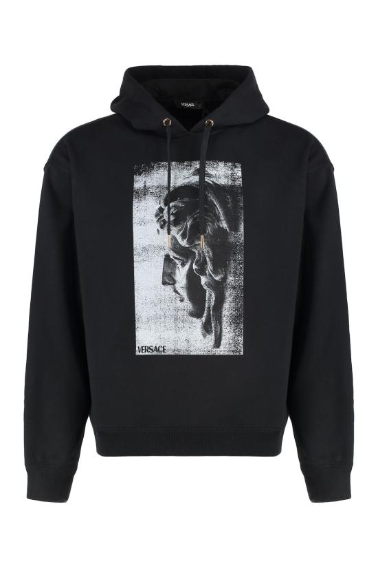  베르사체 긴팔 티셔츠 코튼 후드티 블랙