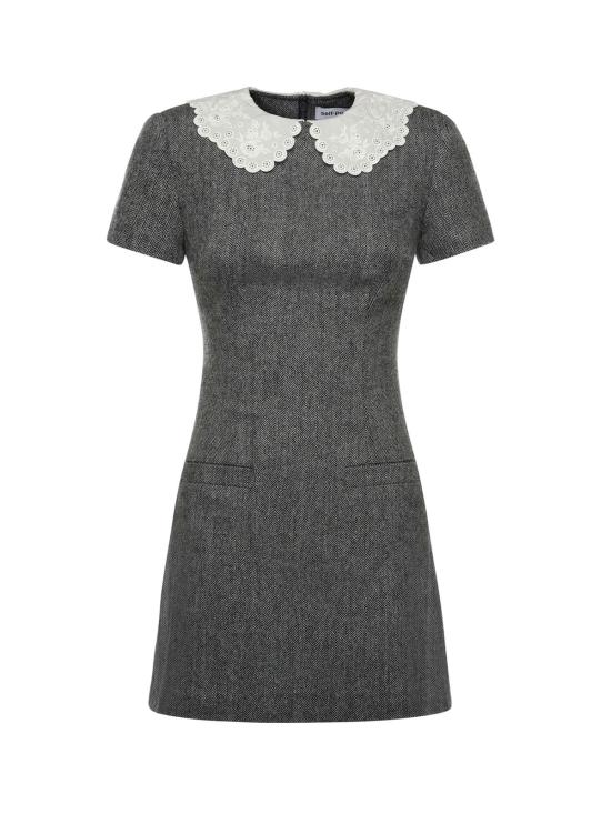  셀프 포트레이트 숏 원피스 울 니트 미니 드레스 그레이