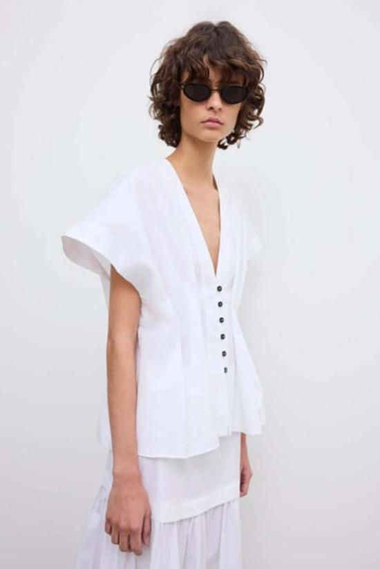  하우스 오브 다그마르 블라우스 하우스 오브 다그마 허리 조임형 면 탑 화이트 - HOUSE OF DAGMAR