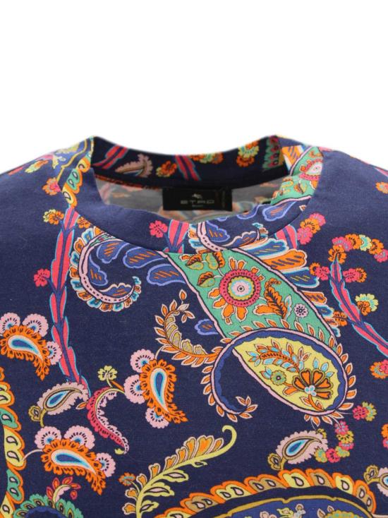  에트로 반팔 티셔츠 페이즐리 디테일 코튼 티셔츠 블루 - ETRO