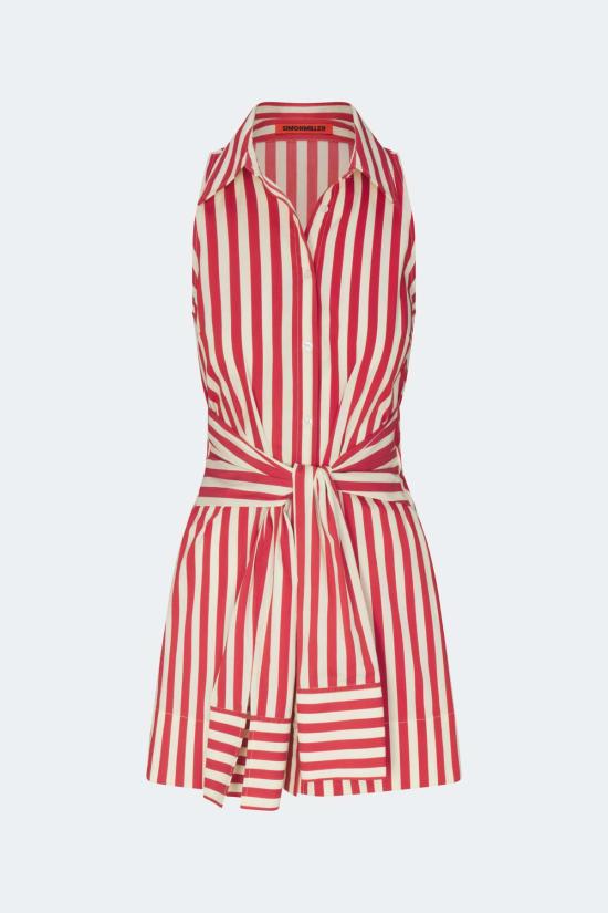 사이먼밀러 숏 원피스 사이먼 밀러 인나 슬리브리스 포플린 미니 드레스 베네치아 레드 스트라이프 - SIMONMILLER