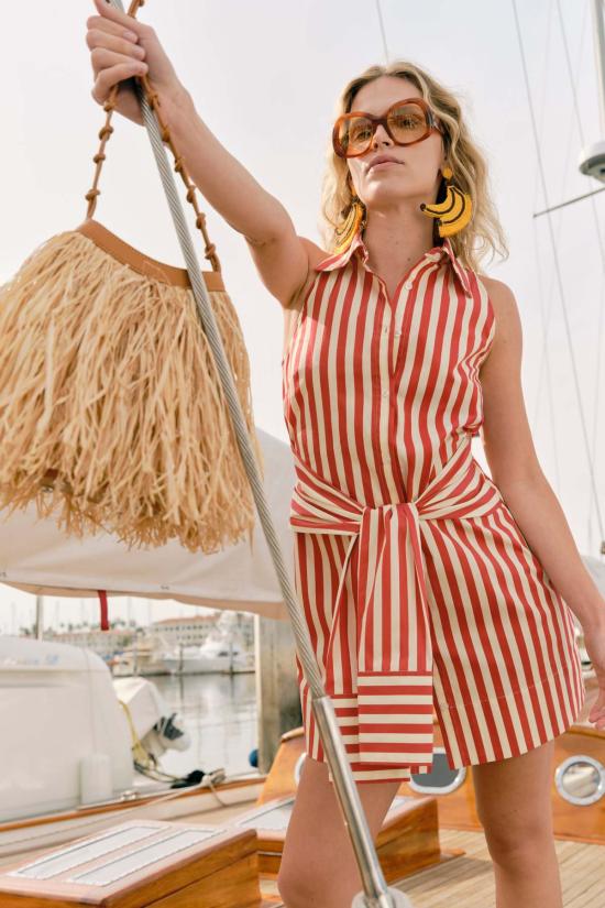  사이먼밀러 숏 원피스 사이먼 밀러 인나 슬리브리스 포플린 미니 드레스 베네치아 레드 스트라이프