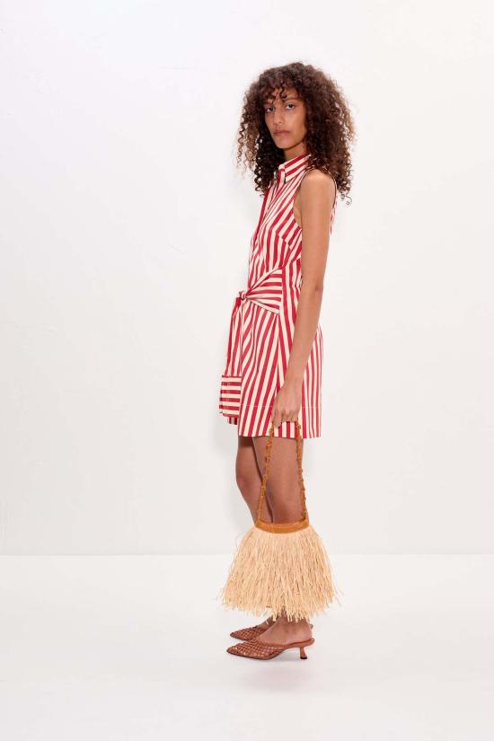  사이먼밀러 숏 원피스 사이먼 밀러 인나 슬리브리스 포플린 미니 드레스 베네치아 레드 스트라이프 - SIMONMILLER