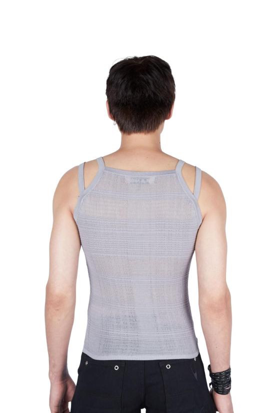  팡 뉴욕 민소매 티셔츠 팡 NYC 니트 체크무늬 더블 스트라이프 탱크탑 - FANG NYC