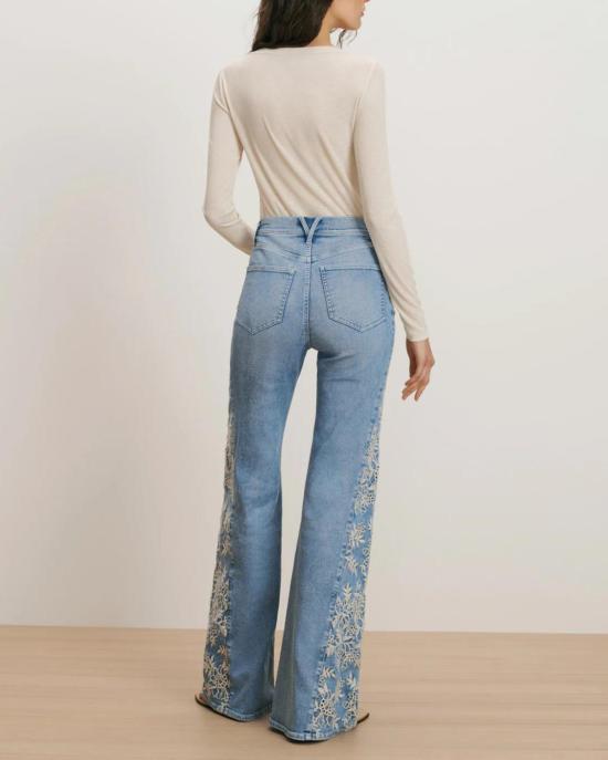  베로니카비어드 데님 팬츠 베로니카 비어드 조플린 하이라이즈 와이드 플레어 자수 고데트 진 실버우드 문 - VERONICA BEARD