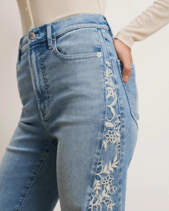  베로니카비어드 데님 팬츠 베로니카 비어드 조플린 하이라이즈 와이드 플레어 자수 고데트 진 실버우드 문 - VERONICA BEARD