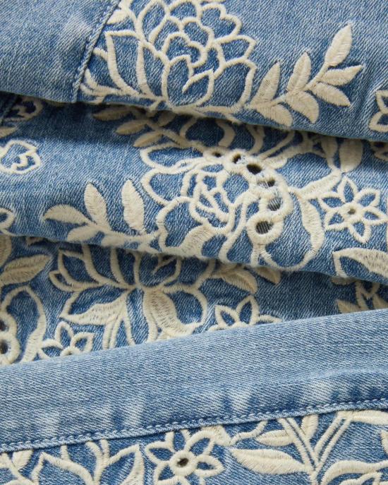  베로니카비어드 데님 팬츠 베로니카 비어드 조플린 하이라이즈 와이드 플레어 자수 고데트 진 실버우드 문 - VERONICA BEARD