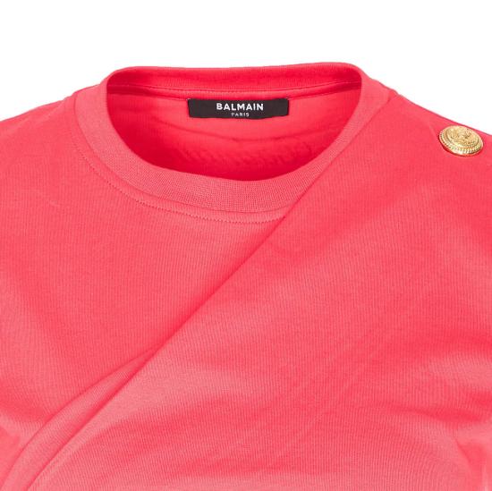  발망 반팔 티셔츠 3버튼 드레이프 티셔츠 푸시아 - BALMAIN