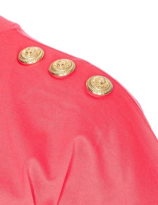  발망 반팔 티셔츠 3버튼 드레이프 티셔츠 푸시아 - BALMAIN