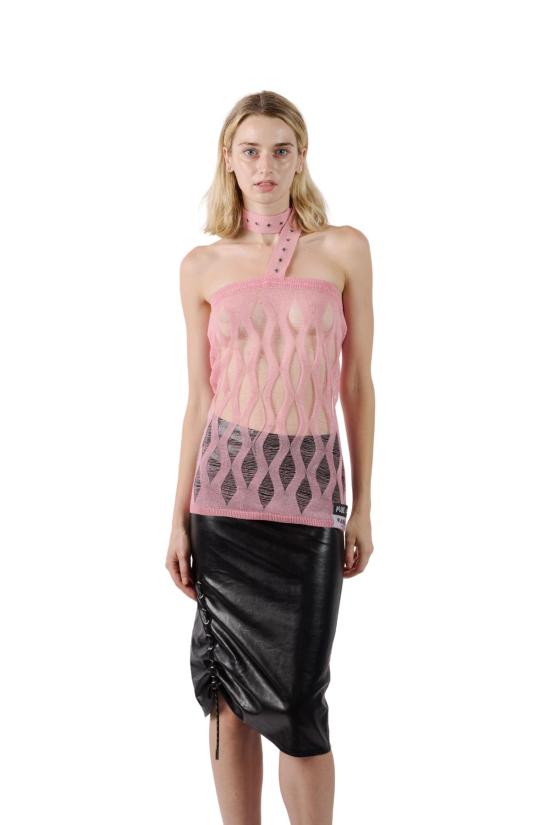  팡 뉴욕 민소매 티셔츠 팡 NYC X 퓨어 다이아몬드 래더 스티치 탑 핑크 - FANG NYC