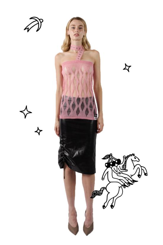  팡 뉴욕 민소매 티셔츠 팡 NYC X 퓨어 다이아몬드 래더 스티치 탑 핑크