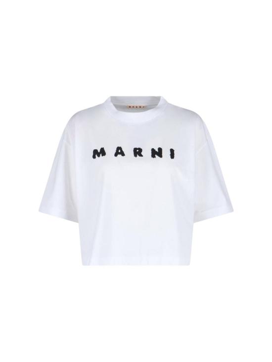  마르니 반팔 티셔츠 로고 티셔츠 화이트