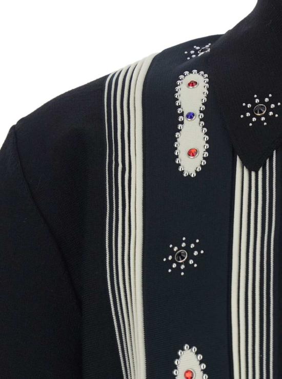  아미리 반팔 셔츠 포인트 칼라 비즈 장식 셔츠 블랙 - AMIRI