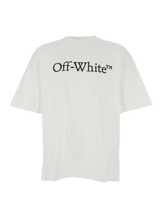  오프화이트 반팔 티셔츠 오버사이즈 티셔츠, 대비되는 로고 레터링 프린트, 화이트 색상