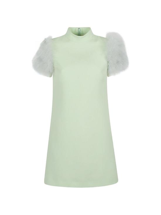  발렌티노 가라바니 미디 원피스 발렌티노 깃털 장식 울 및 실크 드레스 (녹색) - VALENTINO GARAVANI