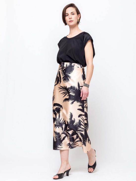  루나티카 밀라노 미디 스커트 팜 실크 스커트 - LUNATICA MILANO 