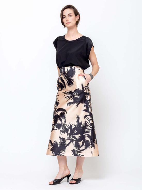  루나티카 밀라노 미디 스커트 팜 실크 스커트 - LUNATICA MILANO 