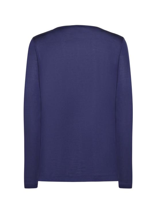  막스마라 긴팔 티셔츠 막스 마라 실크 크레이프 드 신 및 저지 탑 블루 - MAX MARA