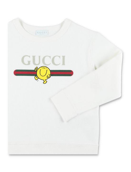  [키즈] 구찌 풀오버 키즈 미스터 맨 리틀 미스 프린트 코튼 스웨트셔츠 새 상품 화이트 - GUCCI