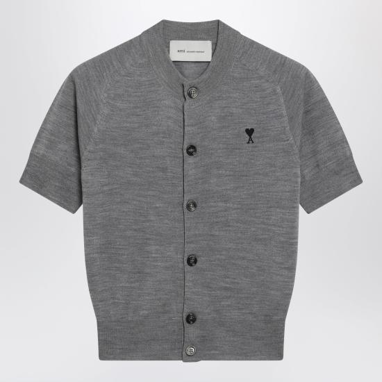 26SS 아미 스몰 하트 로고 울 숏슬리브 가디건 FKC387KN0039 Grey