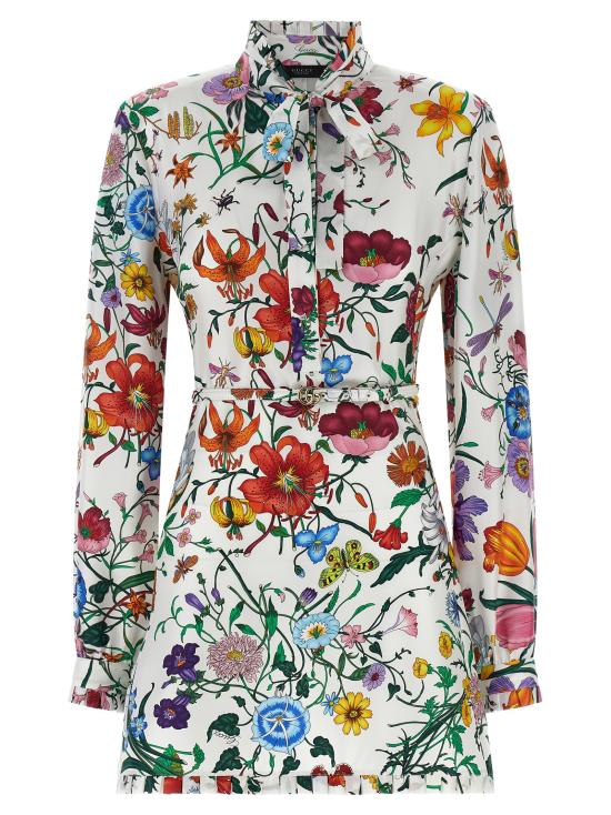 26SS 구찌 플로라 프린티드 실크 트윌 미니 드레스 864362ZAUU89413 White