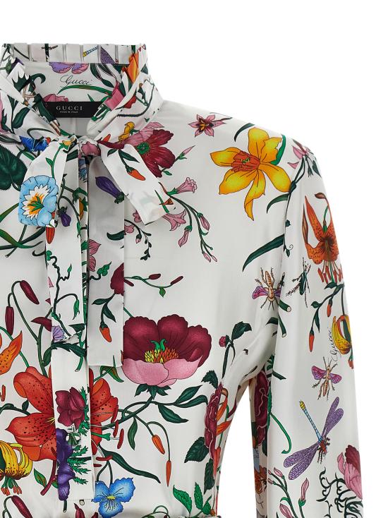 26SS 구찌 플로라 프린티드 실크 트윌 미니 드레스 864362ZAUU89413 White - GUCCI