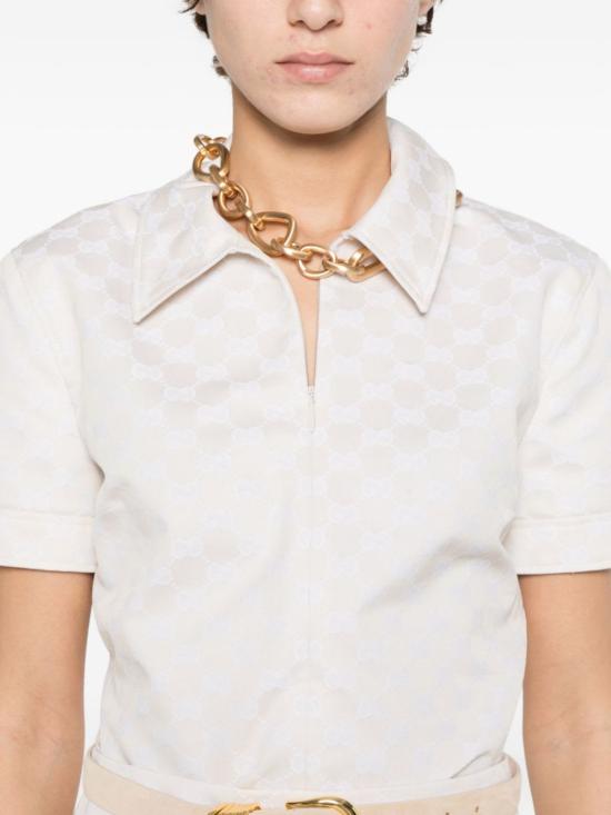  구찌 반팔 티셔츠 GG 코튼 블렌드 폴로 셔츠 베이지 - GUCCI