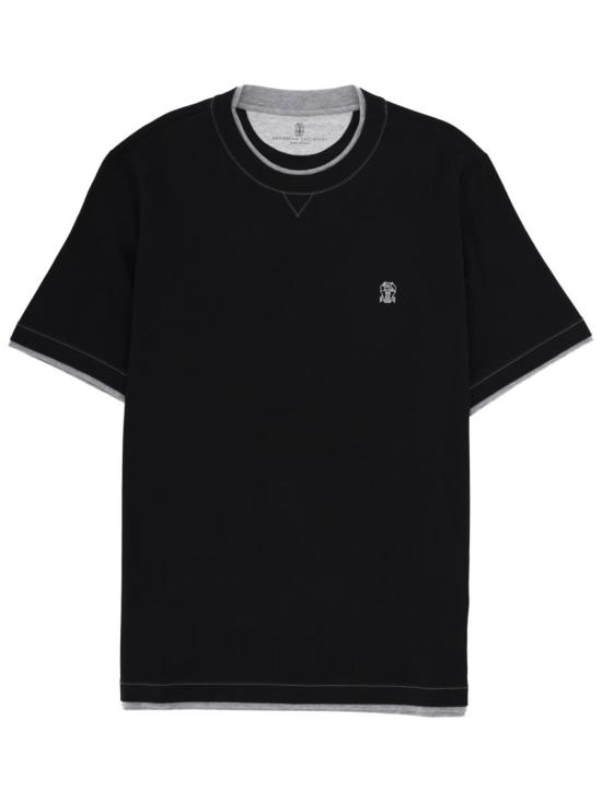  브루넬로 쿠치넬리 반팔 티셔츠 로고 티셔츠 블랙