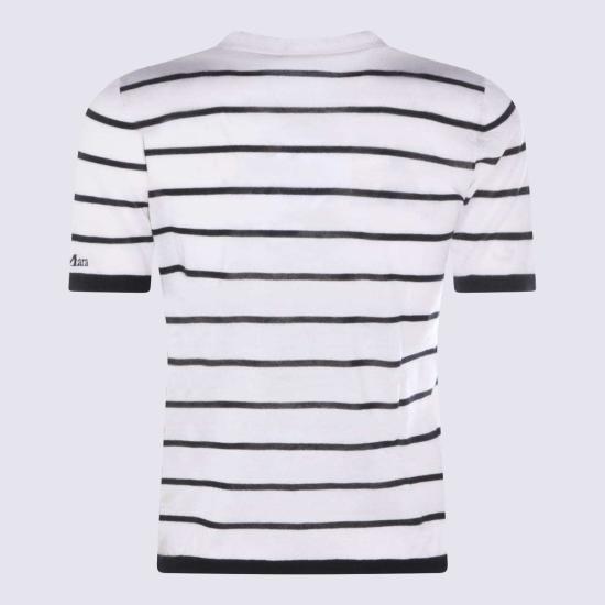  막스마라 반팔 티셔츠 울 블렌드 티셔츠 아보리/블루 - MAX MARA