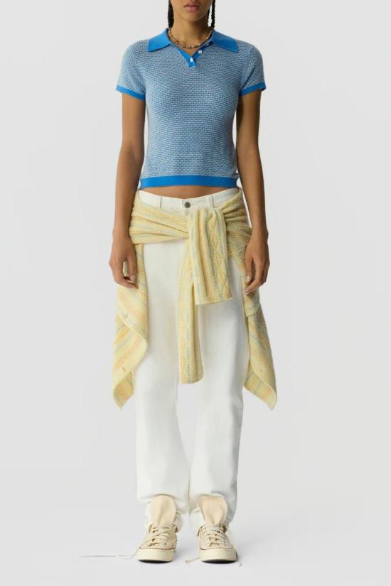  게스트 인 레지던스 반팔 티셔츠 피케 슈렁큰 숏 슬리브 캐시미어 폴로 셔츠 블루 - GUEST IN RESIDENCE