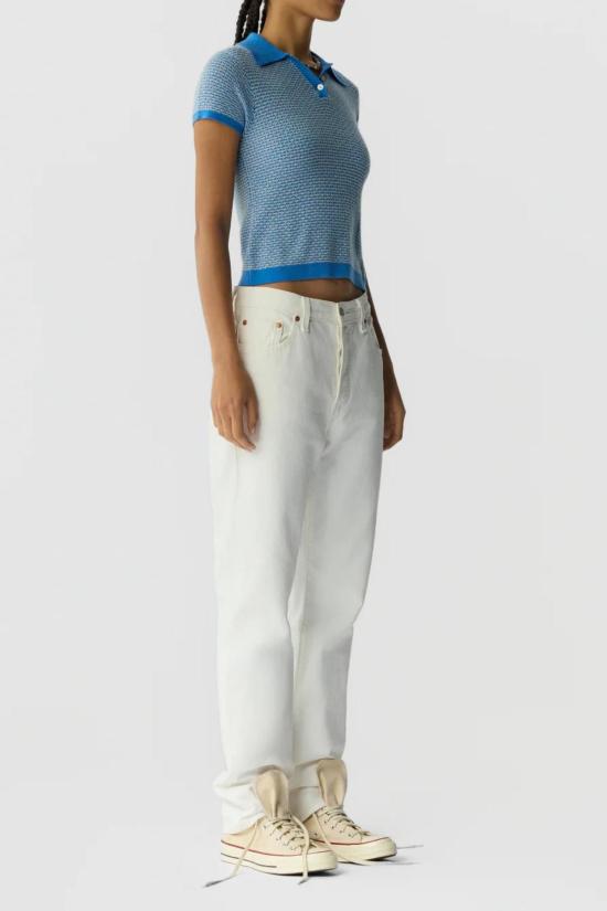  게스트 인 레지던스 반팔 티셔츠 피케 슈렁큰 숏 슬리브 캐시미어 폴로 셔츠 블루 - GUEST IN RESIDENCE