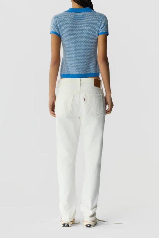  게스트 인 레지던스 반팔 티셔츠 피케 슈렁큰 숏 슬리브 캐시미어 폴로 셔츠 블루 - GUEST IN RESIDENCE