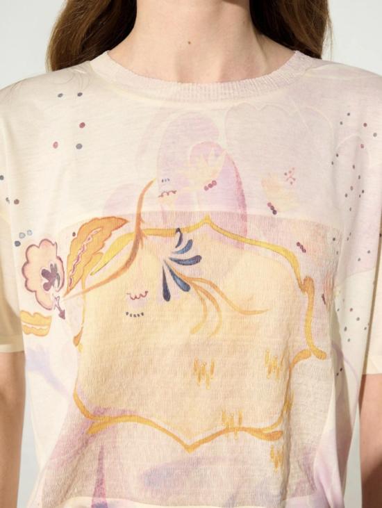  Cotélac 반팔 티셔츠 코텔락 루즈핏 주름 화이트 프린트 티셔츠 탑 - OTHER BRANDS