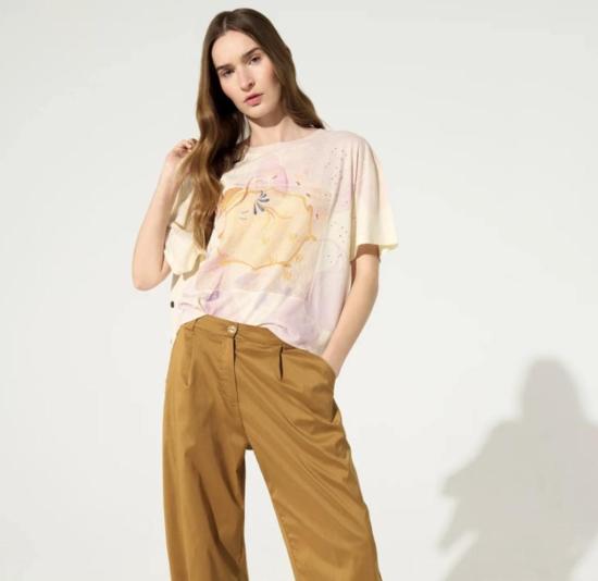  Cotélac 반팔 티셔츠 코텔락 루즈핏 주름 화이트 프린트 티셔츠 탑 - OTHER BRANDS