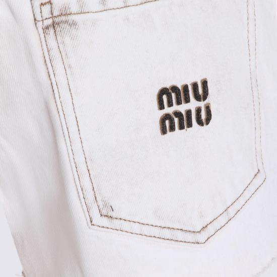  미우미우 숏팬츠 코튼 쇼츠 화이트 - MIU MIU