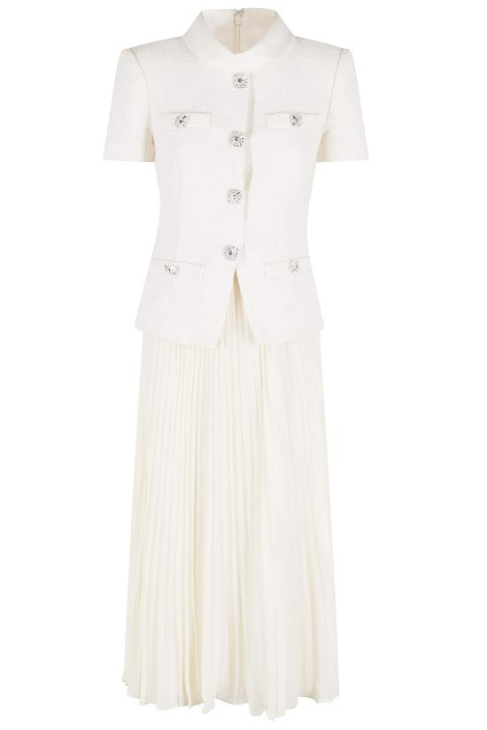  셀프 포트레이트 미디 원피스 부클 칼라 미디 드레스 크림