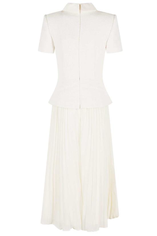  셀프 포트레이트 미디 원피스 부클 칼라 미디 드레스 크림 - SELF PORTRAIT