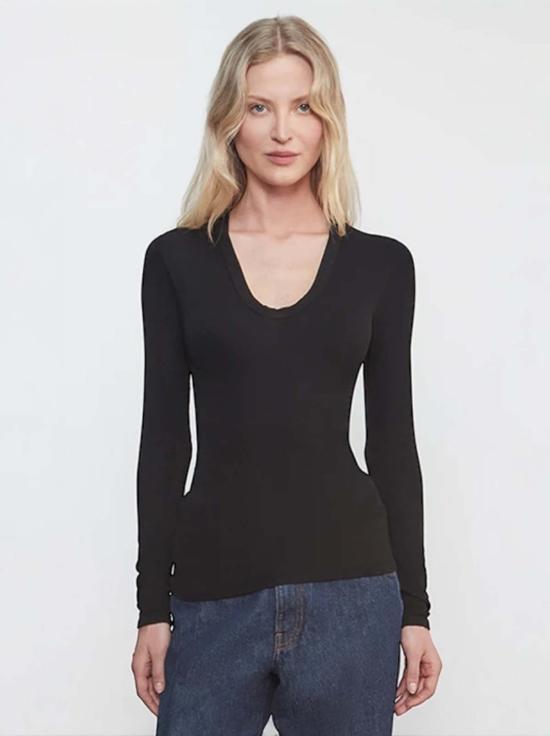  엔자 코스타 긴팔 티셔츠 립 볼드 롱슬리브 U 탑