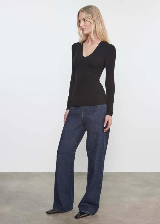  엔자 코스타 긴팔 티셔츠 립 볼드 롱슬리브 U 탑 - ENZA COSTA