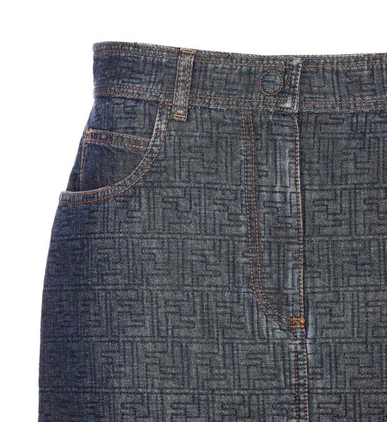  펜디 데님 스커트 FF 모티브  블루 - FENDI