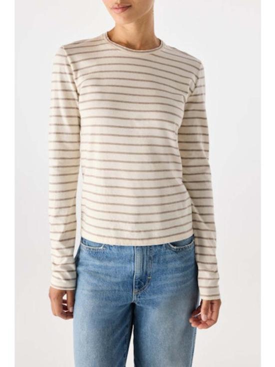  아모 데님 긴팔 티셔츠 드류  내추럴 + 헤이즈 스트라이프