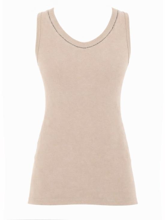  브루넬로 쿠치넬리 민소매 티셔츠 Brunello Cucinelli 코튼 탱크탑 베이지 - BRUNELLO CUCINELLI