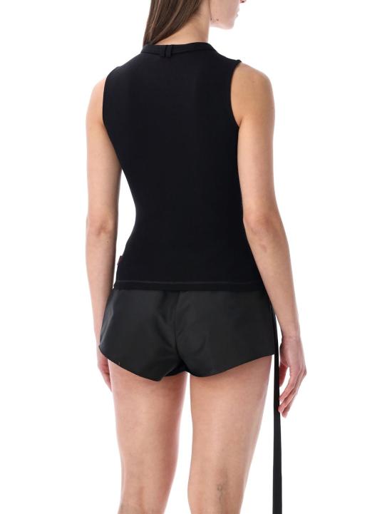  디젤 블라우스 티 이아라 슬리브리스 골지 코튼 탑 블랙 - DIESEL